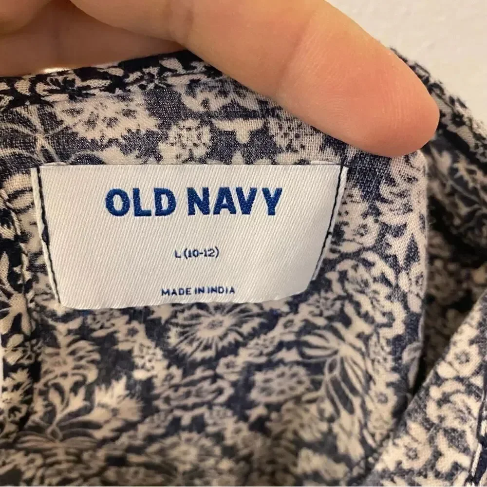Old navy girls tile blue print Long 3/4 sleeve cotton rayon dress L 10/12